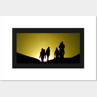 Silhouette of walker's on the peak of mam tor derbyshiire Posters and Art